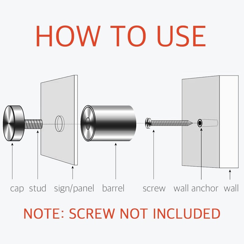Lantee 1/2" x 1-1/8" Standoff Screws - Lantee 8 Pcs 12 x 30mm Stainless Steel Wall Standoff Mounts Screws Nails Bolts for Glass Sign Pictures and Panel - Image 5